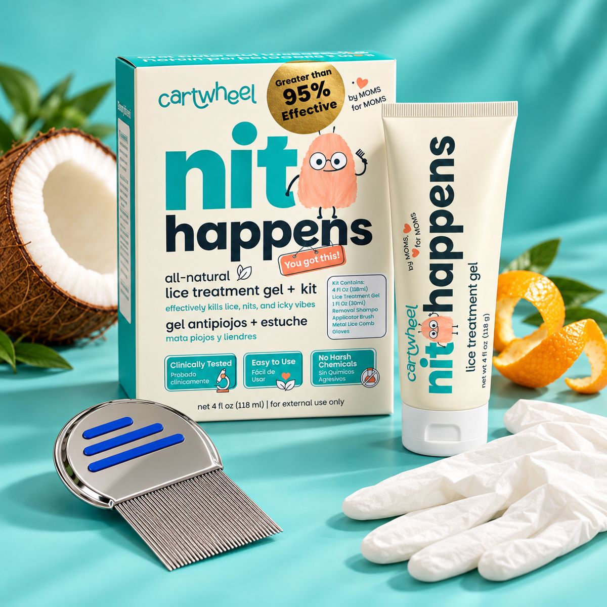 Nit Happens Complete Lice Treatment Kit with treatment gel, lice comb and gloves